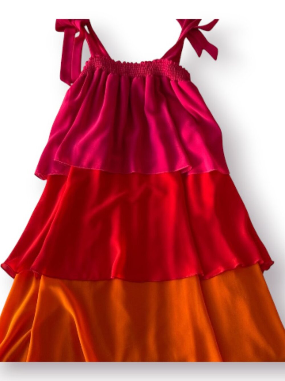 SHEIN Curve Colorblock Tiered Tie Shoulder Summer Dress Pink Red Orange 2XL